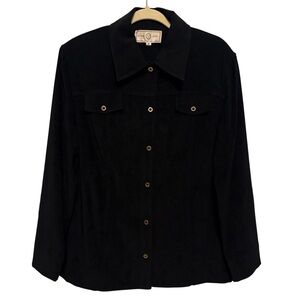 St. John Sport Snap Front Shirt Jacket Women Medium Black Gold Quiet Luxury Soft